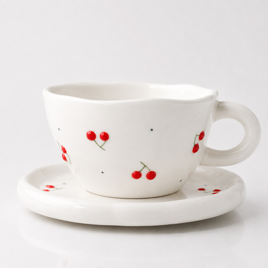 🍒 Cherry Kiss Mug & Saucer Set